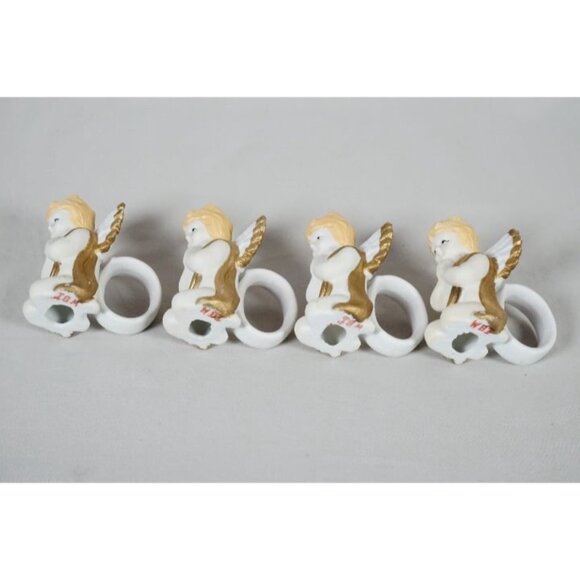 Vintage World Bazaar Hand Painted Porcelain Angel Napkin Rings ~ Set of 4 - Picture 8 of 10